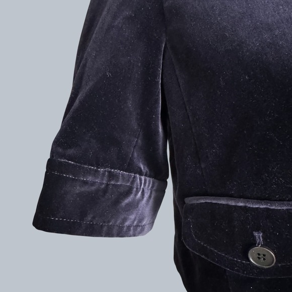 Theory Velvet Cropped Blazer Jacket Navy Blue Short Sleeve 8 VTG Steampunk Y2K - Picture 11 of 11